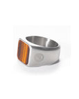 Anillo Acero Inox. Piedra Natural Ojo de Tigre Café