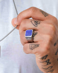 Anillo Acero Inox. Piedra Natural Lapislázuli