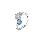 Anillo Plata Mano Hamsa y Ojo Plata .925