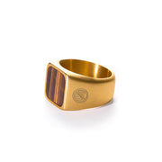 Anillo Dorado Piedra Natural Ojo de Tigre Café