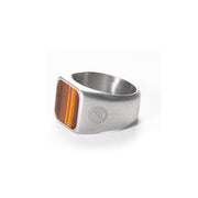 Anillo Acero Inox. Piedra Natural Ojo de Tigre Café