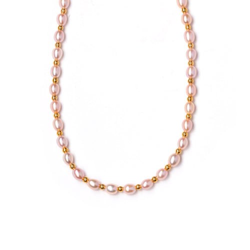 Collar Perlas Ovaladas Rosas
